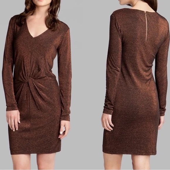 Ted Baker Lizzey Twist Copper Gold Dress | Size 6 | Mob Wife Style - Picture 3 of 8